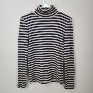 J Crew size M navy and tan stripes lightweight turtle nick  Top